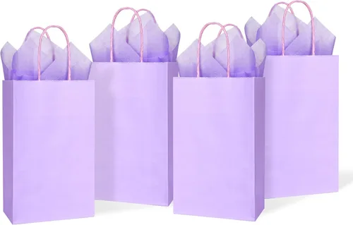 Vista 10 de DjinnGlory Paquete de 24 pequeñas bolsas de regalo de papel azul con asas de 9 x 5.5 x 3.15 pulgadas y 24 papel de regalo de seda para negocios