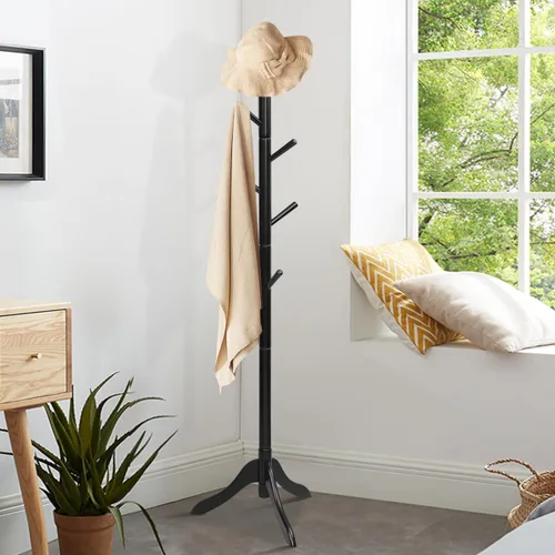 Vista 4 de Tangkula Perchero de madera para árbol independiente, soporte de entrada con 8 ganchos, altura ajustable, perchero para el hogar, oficina, pasillo