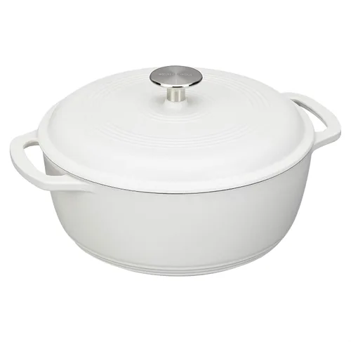 Vista 30 de Amazon Basics Olla de horno holandés de hierro fundido con tapa, esmaltada, redonda, doble asa, resistente, pequeña, 4.3 cuartos de galón, azul