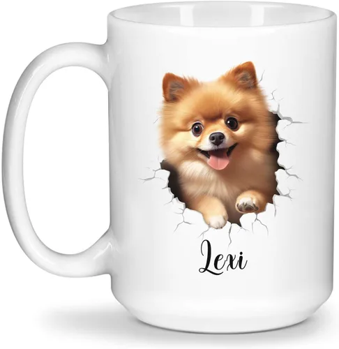 Vista 13 de Tazas de café con nombre personalizado único y emocionado Chihuahua rompió la pared, tazas de café personalizadas para perros, regalo para niños