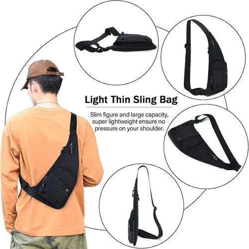 Vista 7 de Tealots Bolso bandolera delgado con bolsillo personal, bolso de hombro casual, mochila ligera, bolsa de pecho para viajes, senderismo