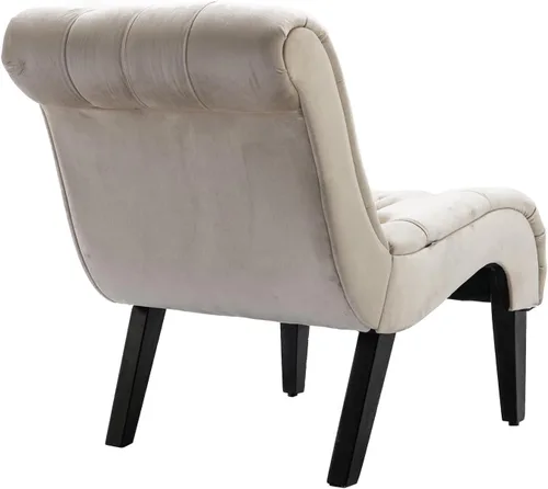 Vista 9 de Modern Velvet Armless Accent Living Room Chair,Upholstered Fabric Button Comfortable Leisure Chair with Wooden Legs for Bedroom,Office (Beige Velvet)