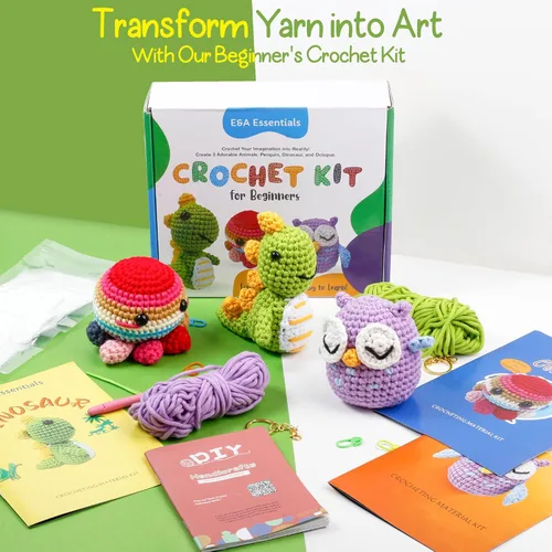 Vista 2 de Kit de ganchillo para principiantes, kit de animales de ganchillo con tutoriales en video e hilo suave, kits de manualidades para adolescentes