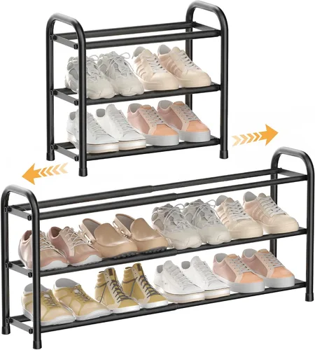 Vista 9 de ENJOYBASICS Zapatero ampliable, estante de zapatos ajustable de 2 niveles para clóset, zapatero de metal negro independiente para guardar zapatos