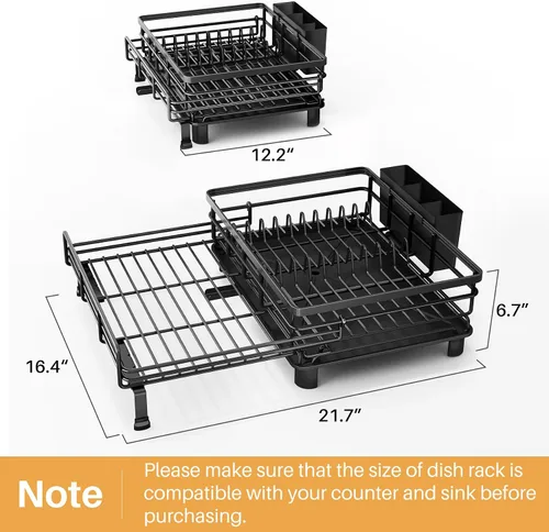 Vista 6 de Escurridor extensible para encimera de cocina, acero inoxidable, color negro