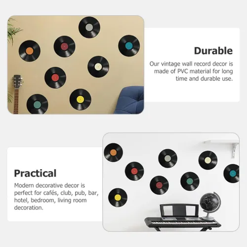Vista 8 de 16 discos de vinilo para decoración de discos de vinilo, recortes de plástico, calcomanías falsas de plástico, decoración de fiesta temática