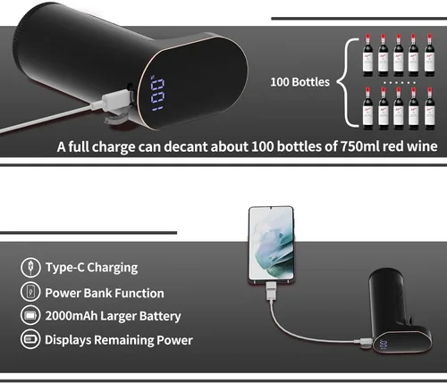 Vista 5 de JINJUNYE Dispensador de vino eléctrico, decantador de un solo toque, juego de dosificación de 0.0-33.8 fl oz, banco de energía y autolimpiante