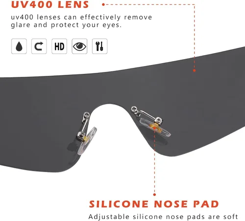 Vista 5 de COASION Y2K - Gafas de sol futuristas sin montura para mujeres y hombres Cyberpunk Visera protección monobloque ciclope gafas de sol