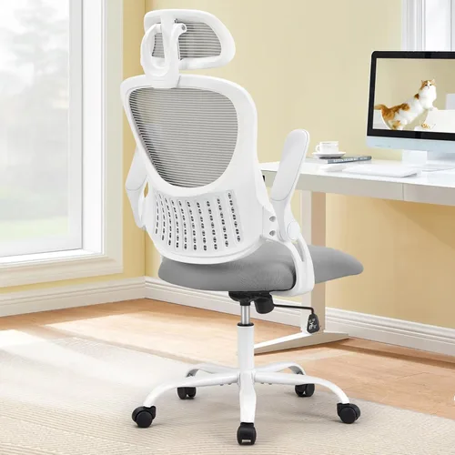 Vista 12 de Sweetcrispy Silla de escritorio para computadora de oficina, ergonómica, con respaldo alto, de malla, con ruedas y reposacabezas ajustables, cómodo