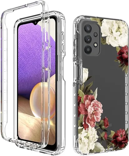 Vista 6 de Funda para teléfono Galaxy A32 5G, Galaxy M32 5G SM-A326 con protector de pantalla de vidrio templado, bonito patrón floral transparente, funda