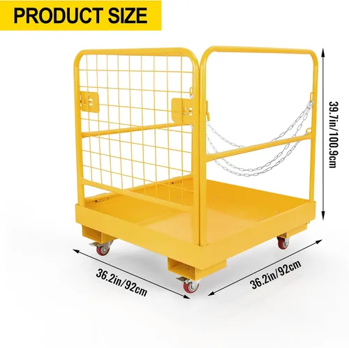 Vista 2 de Jaula de seguridad para carretilla elevadora de 36 x 36 pulgadas, cesta de elevación resistente con ruedas para trabajos aéreos, capacidad de 1200