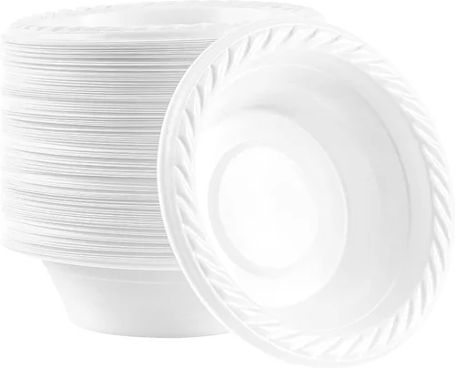 Vista 19 de PLASTICPRO Platos redondos de plástico de 7 pulgadas para microondas, desechables, color blanco, vajilla de 100