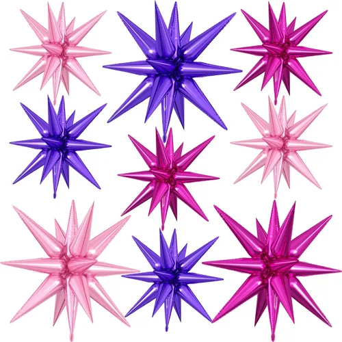 Vista 28 de 9 piezas de globos de estrella beige, grandes globos de papel de aluminio en forma de estrella en explosión, globos de Mylar en punta color crema