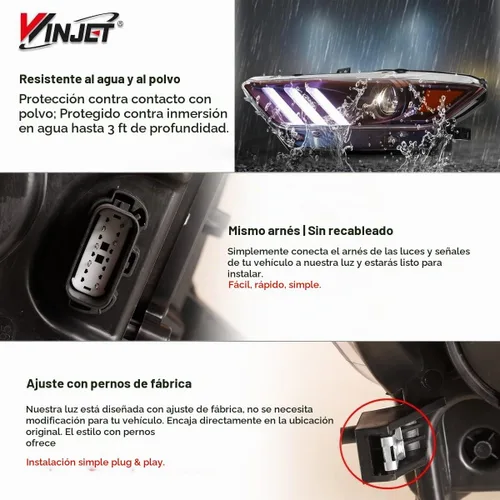 Vista 6 de Conjunto de faros LED para Ford Mustang Coupé y Convertible 2015-2017 Azul púrpura