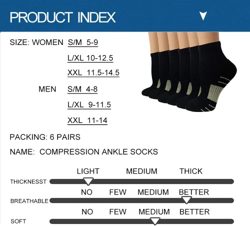 Vista 6 de Calcetines de compresión para fascitis plantar de cobre para hombres y mujeres 36 pares de soporte de arco calcetines tobilleros para atletismo