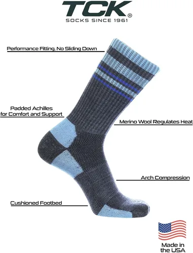 Vista 33 de TCK Calcetines de lana merino para hombres y mujeres para senderismo, caza, ciclismo de montaña, longitud de la tripulación para botas