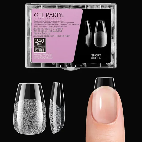 Vista 17 de GELPARTY - Puntas de uñas de gel suave, almendra mediana, 240 unidades, 12 Transparente