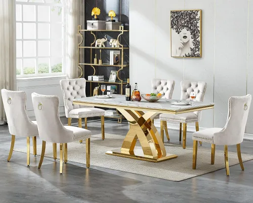 Vista 31 de Juego de mesa de comedor de 5 piezas para 4, mesa de cocina de mármol negro de 68 pulgadas con 4 sillas beige, mesa de comedor rectangular moderna