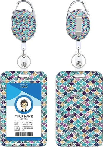 Vista 35 de Portacarnet Retráctil, Patrón de Estampado Lindo con Clip para Cinturón, Carrete de Insignia con Llavero, Protector de Tarjeta de Identificación