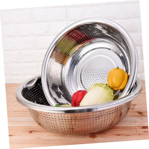 Vista 6 de 1 colador de metal y lavado de ensaladas, contenedor base, vajilla, lavaplatos, bayas, vegetales, ensalada, ensalada, cocina, escurridor de verduras