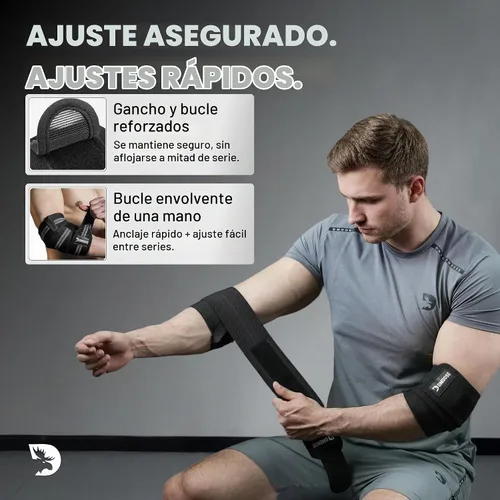 Vista 5 de DMoose Elbow Wraps for Weightlifting Men & Women (Pair) - 40'' Adjustable Elbow Strap for Gym Workout & Bench Press, Compression Support Wrap for