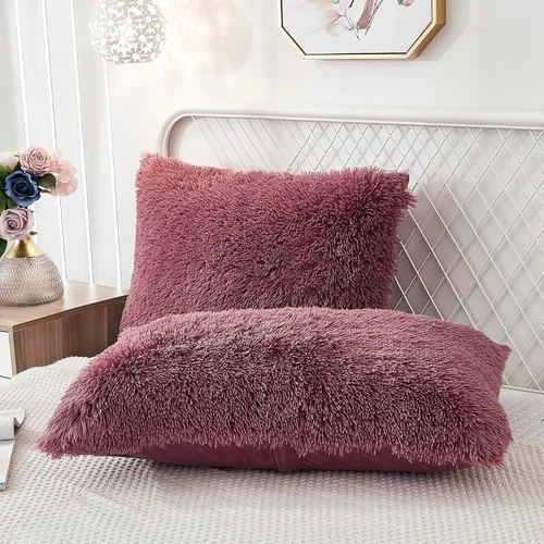 Vista 7 de Juego de 2 fundas de almohada estándar de piel sintética de terciopelo suave, fundas de almohada decorativas con cierre de cremallera
