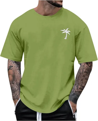 Vista 12 de Generic Camisas casuales para hombre, cuello redondo, manga corta, sueltas, de verano, a la moda