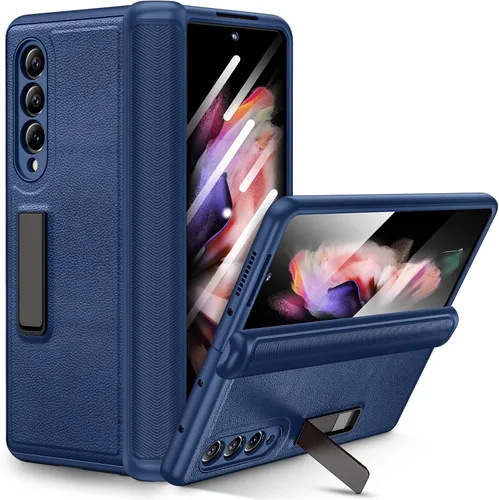 Vista 12 de Ruky - Carcasa para Samsung Galaxy Z Fold 3, color negro Magnetic Kickstand, Hinge Protection, Built-in Screen Protector PU Leather Stand Case for