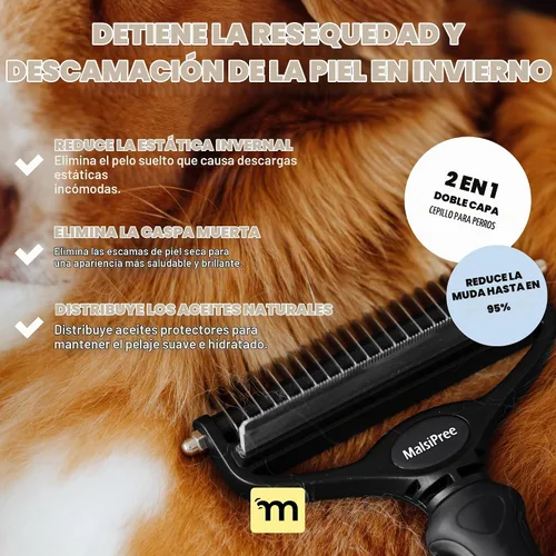 Vista 2 de MalsiPree - Cepillo para perro, grande, negro, 2 en 1 para subcapa y rastrillo desnatador