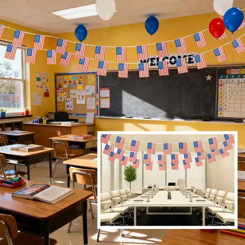 Vista 6 de Pequeña bandera estadounidense, mini bandera de Estados Unidos, decoración de banderines para desfiles, fiestas, aulas, jardines y festivales