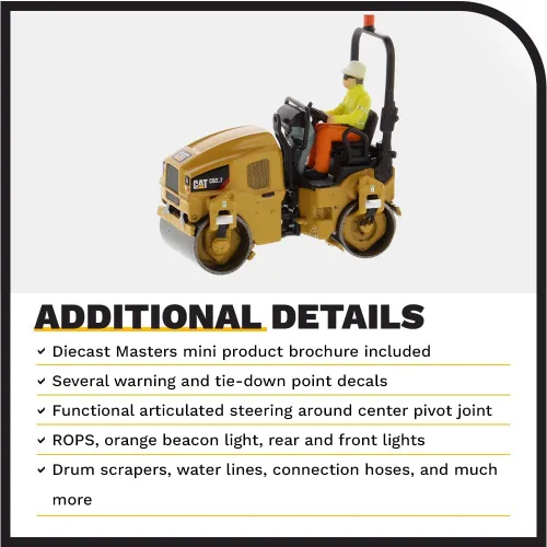 Vista 5 de Diecast Masters Compactador de utilidad CAT Caterpillar CB-2.7 con operador High Line Series 1/50 Diecast Model 85593