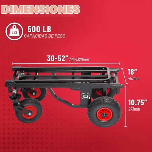 Vista 6 de Gator Frameworks Carrito multiusos plegable todo terreno con extensión de 30-52" y capacidad de carga de 500 libras (GFW-UTL-CART52AT)