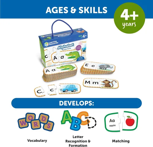 Vista 5 de Learning Resources Tarjetas de rompecabezas del alfabeto, preparación para el jardín de infantes, rompecabezas autocorrectivos, a partir de 4 años