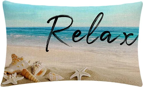 Vista 2 de Juego de 4 fundas de almohada de playa de verano con estrellas de mar y océano azul, rectangular, fundas de cojín de cintura con temática náutica