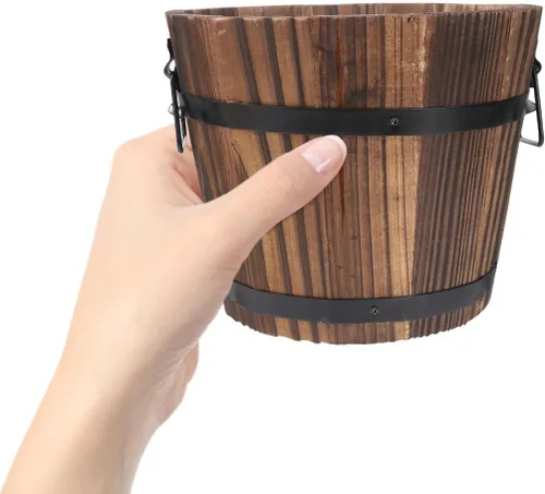 Vista 5 de DOITOOL Maceta rústica de madera en barril: cubo de madera para whisky, macetas para plantas de interior y exterior, contenedor para el hogar