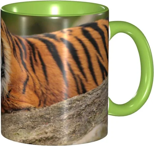 Vista 10 de Taza de café, taza personalizada de tigre, tigre agachado en la roca hermosa foto de la naturaleza, 11 onzas, para bebidas calientes y todos