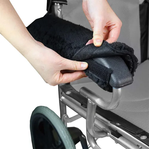 Vista 5 de 1 par de fundas para reposabrazos de silla de ruedas, almohadilla de espuma viscoelástica de piel de oveja extraíble, almohadilla para reposabrazos