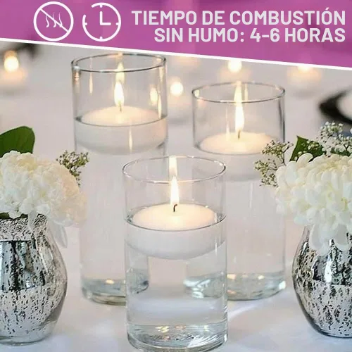 Vista 3 de Paquete de 12 velas flotantes de 2 pulgadas, 6 horas, discos de cera sin perfume, sin perfume, velas flotantes para centros de mesa, jarrones