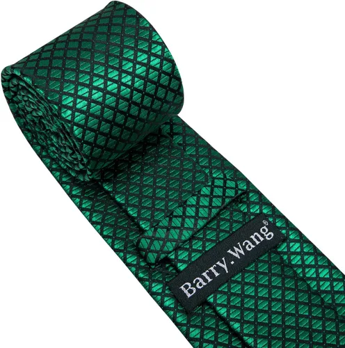 Vista 167 de Barry.Wang Juego de corbatas a cuadros para hombre con pañuelo gemelos de rayas clásicas