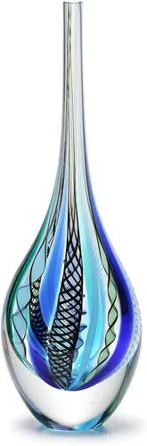 Vista 12 de Ca D Oro - Florero de cristal con bastones azules y verdes, soplado a mano, estilo Murano, modelo bajo