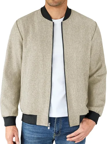 Vista 6 de COOFANDY - Chaqueta universitaria casual para hombre, estilo vintage, bomber ligera con cremallera, de moda