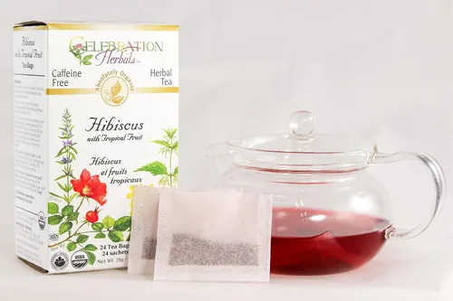 Vista 3 de Celebration Herbals Hibisco orgánico con té de frutas tropicales sin cafeína- 24 bolsas de té 0.99 oz