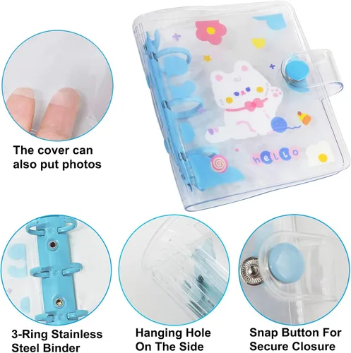Vista 3 de 20 hojas, 40 bolsillos, 3 pulgadas, mini álbum de fotos en hojas sueltas, recargable, 3 anillos, carpeta transparente para tarjetas fotográficas