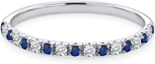 Vista 10 de Blue Sapphire & White Diamond Half Eternity Wedding Band For Women, 14k Gold Finish Sapphire Wedding Band, Ladies Alternate Diamond Ring