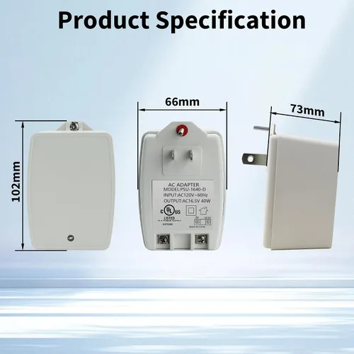 Vista 7 de Timbre de puerta de 16.5 V 40 VA enchufable de reajuste automático de transformadores de CA de seguridad, compatible con Ring Video Doorbell Pro
