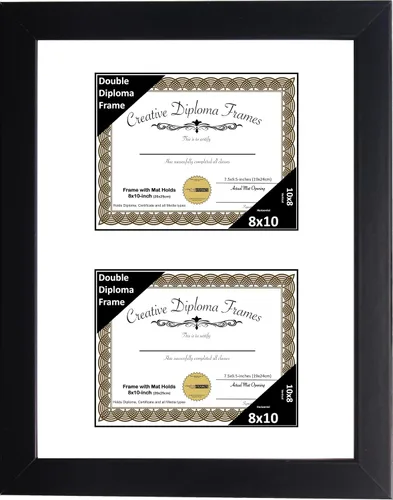 Vista 14 de Creative Picture Frames Marco de diploma doble clásico negro de 6 x 8 pulgadas con vidrio negro y colgador de pared instalado
