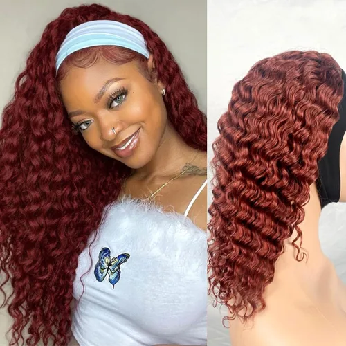 Vista 28 de XSY: Peluca de diadema de cabello humano de onda profunda sin pegamento, sin encaje frontal, peluca de diadema rizada, lista para usar y llevar