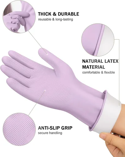 Vista 2 de Guantes de goma para lavar platos, 4 pares de guantes de cocina reutilizables para lavar platos y baño doméstico, guantes de limpieza de platos