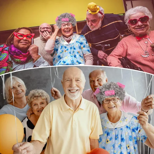 Vista 5 de Jiuguva 7 piezas de disfraz de anciana para mujeres y niños, túnica de manga corta para abuelita, peluca de anciana, peluca plegable con muleta