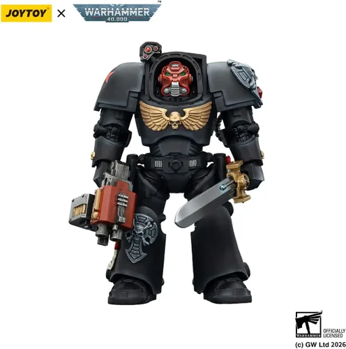 Vista 5 de JOYTOY Black Templars Warhammer 40k 1/18 Figura de acción Black Templars Terminator 1 con espada de poder y bolter de tormenta, regalos